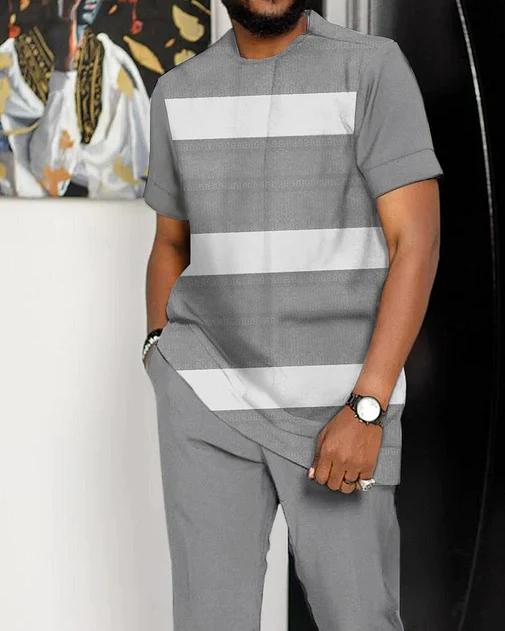 Men's Striped Casual Short Sleeve Suit