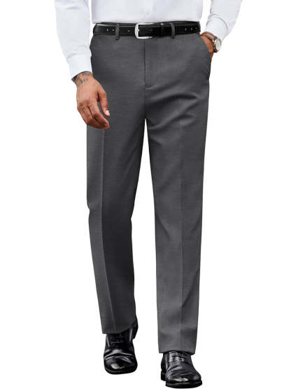 Casual Flat Front Expandable Waist Dress Pants 