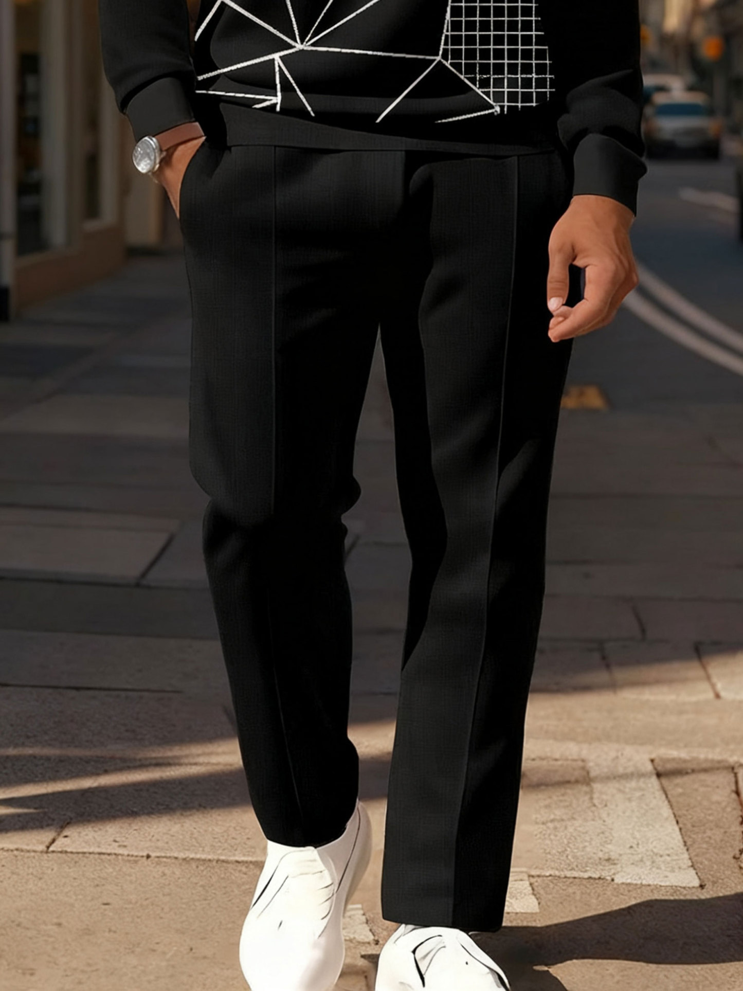 Men's Casual Colorblock Personalized Long-Sleeve Polo Shirt Set