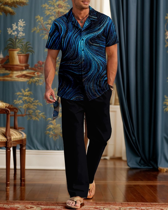 Men's Elegant Retro Lines Short Sleeve Walking Suit