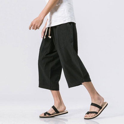 Men's Vintage Japanese Pocket Cotton Linen Casual Pants