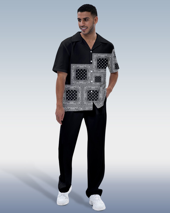 Men's Black Paisley Shirt Walking Set