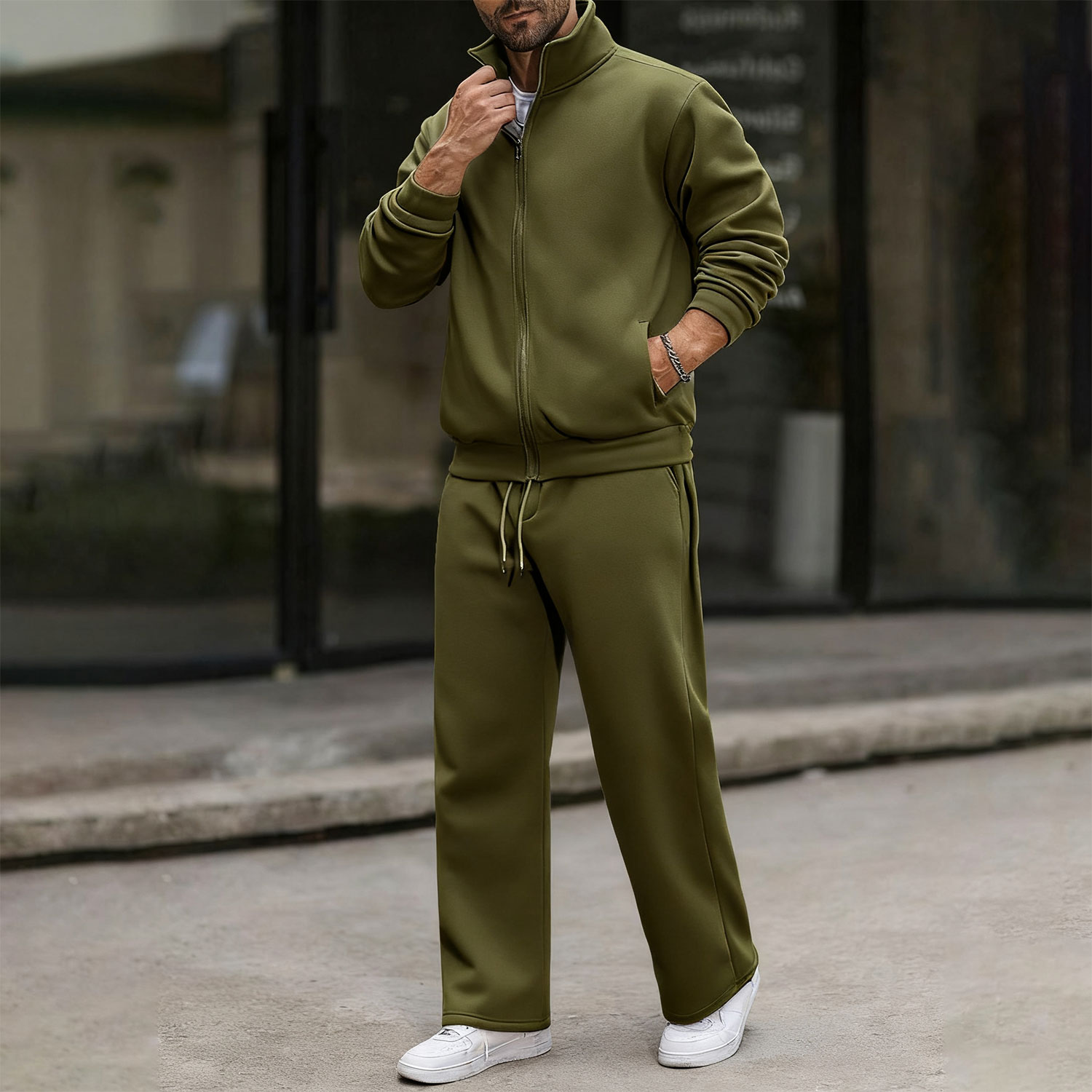 Men's Minimalist Color-Block Jacket Sports Jogging Set