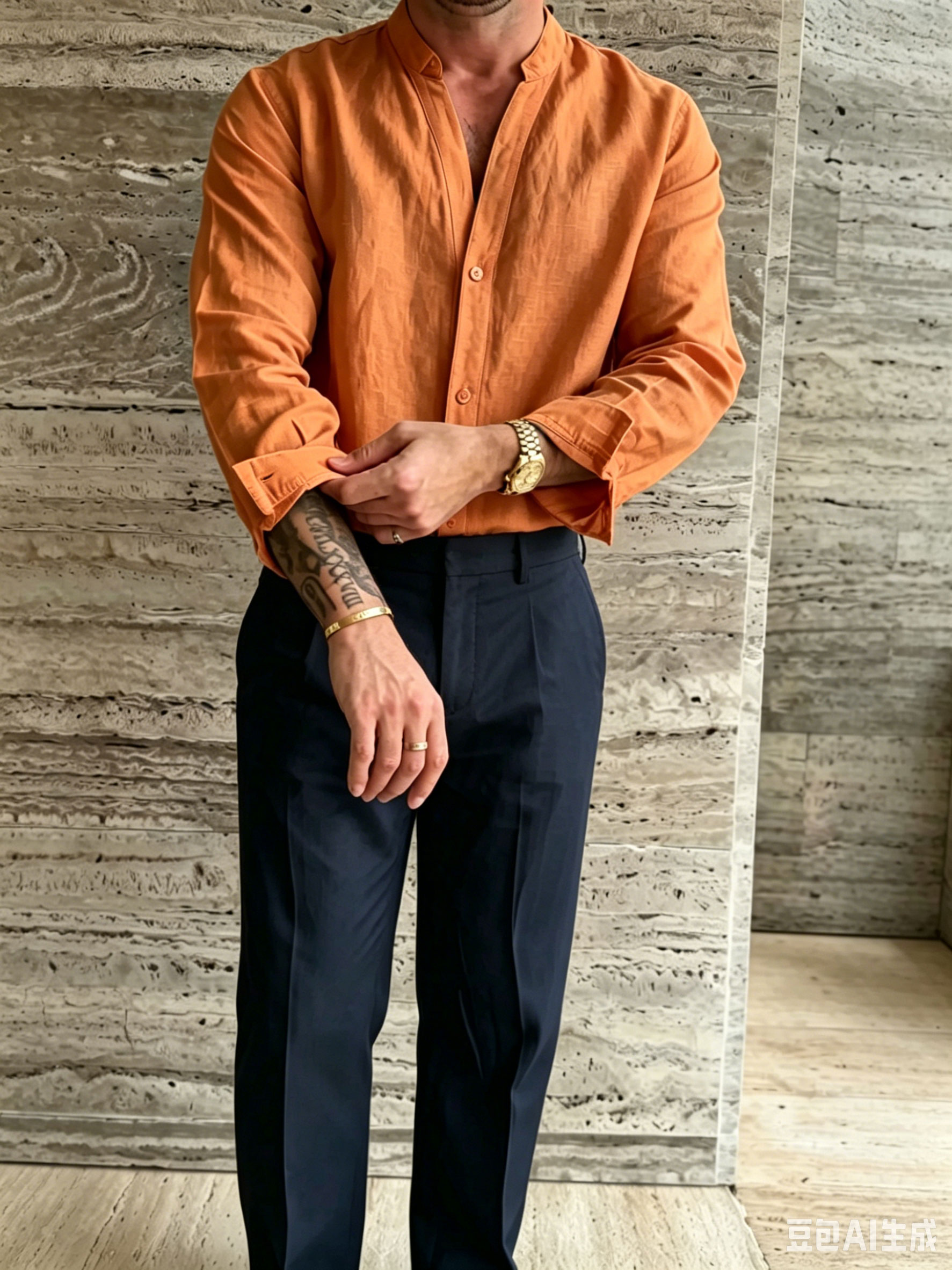Premium Linen-Blend Mandarin Collar Suit