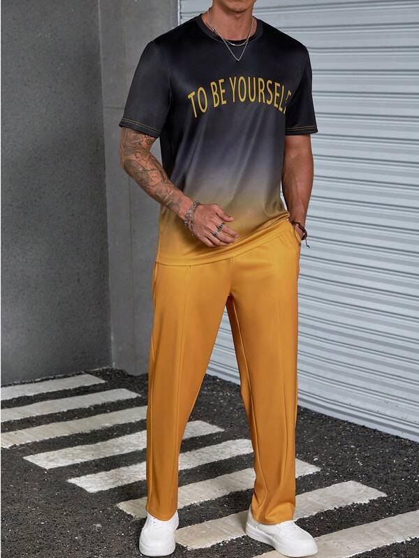  Men's Color Block Print Short Sleeve Athletic Walking Suit 