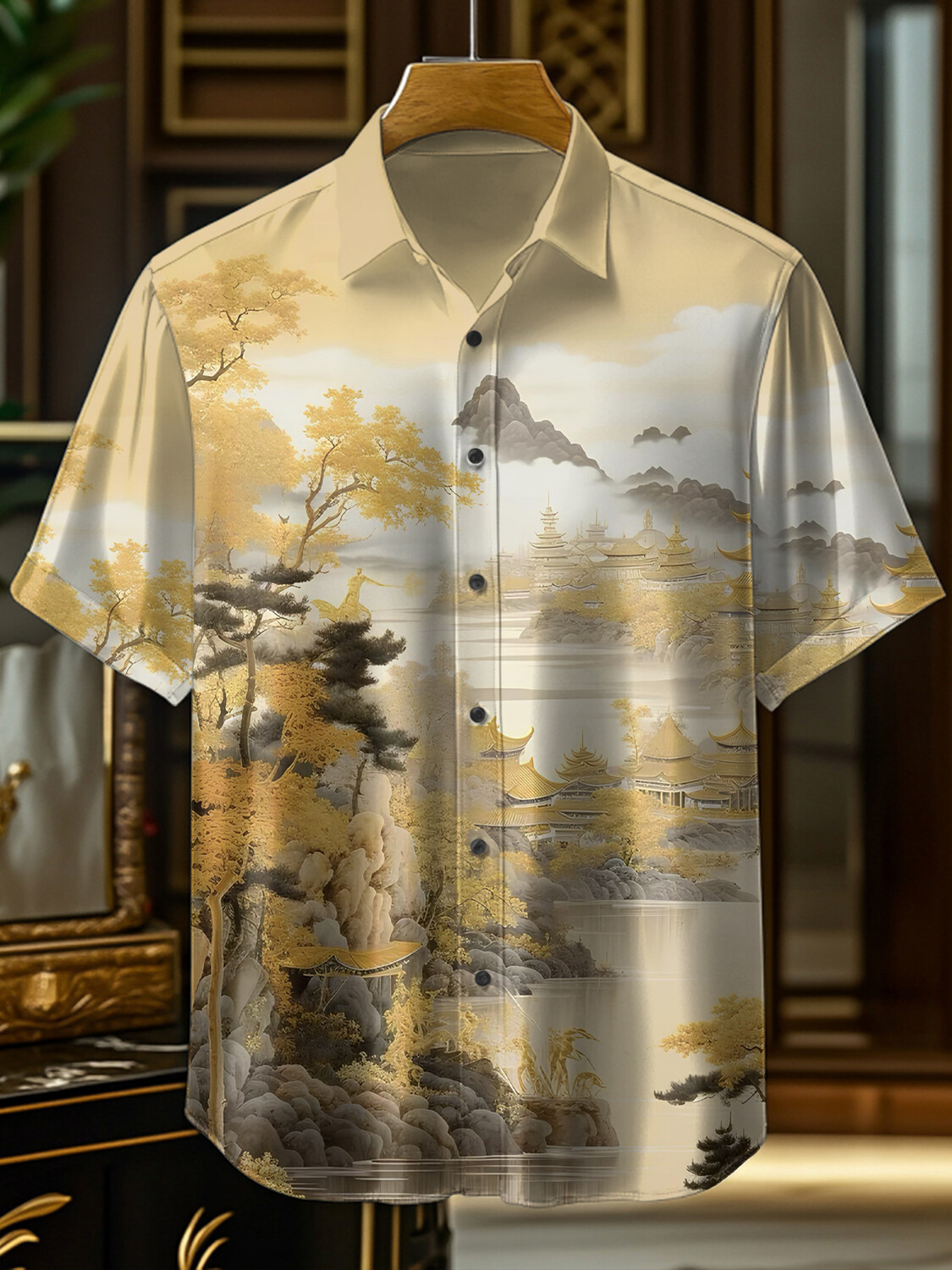Men's Fantastic Print Casual Short Sleeve Acetate Shirt