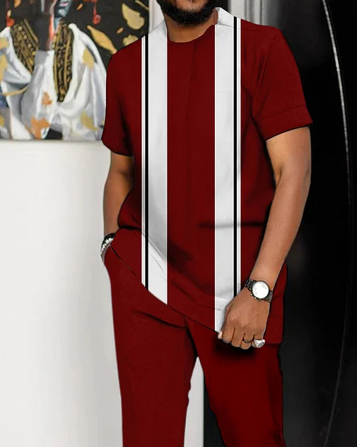 Suitmens Men's Color Block Short Sleeve Suit 212