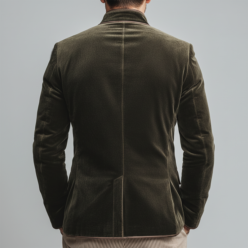 Men's Vintage Velvet Embroidered Lines Stand-collar Slim-fit Jacket
