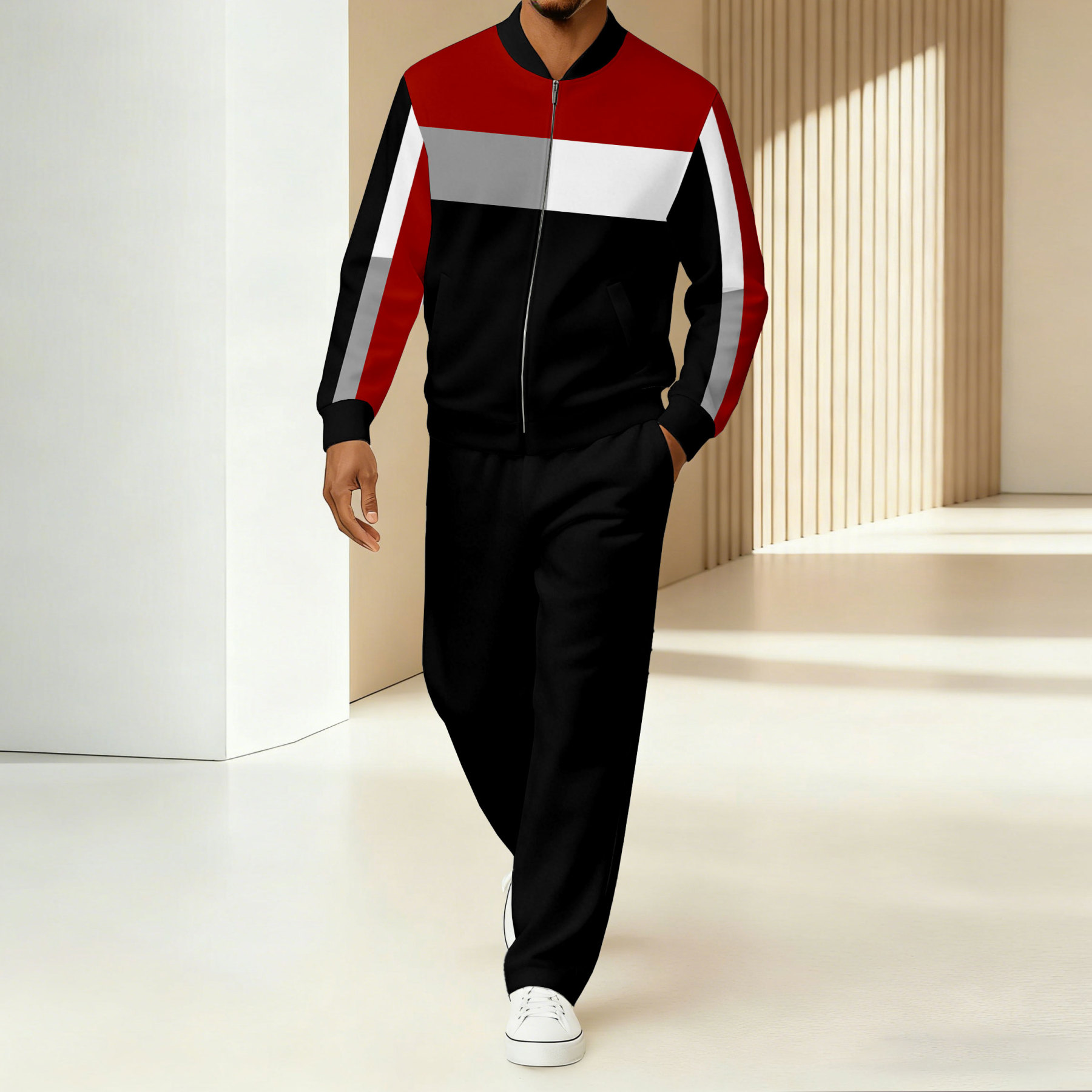 Men's Minimalist Color-Block Jacket Sports Jogging Set