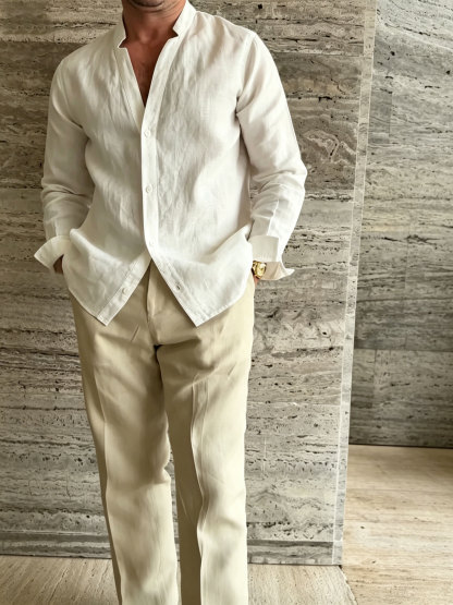 Premium Linen-Blend Mandarin Collar Suit