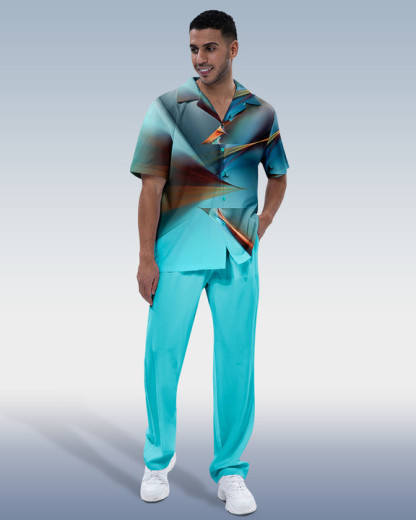 Men's Painted Print Short Sleeve Walking Suit