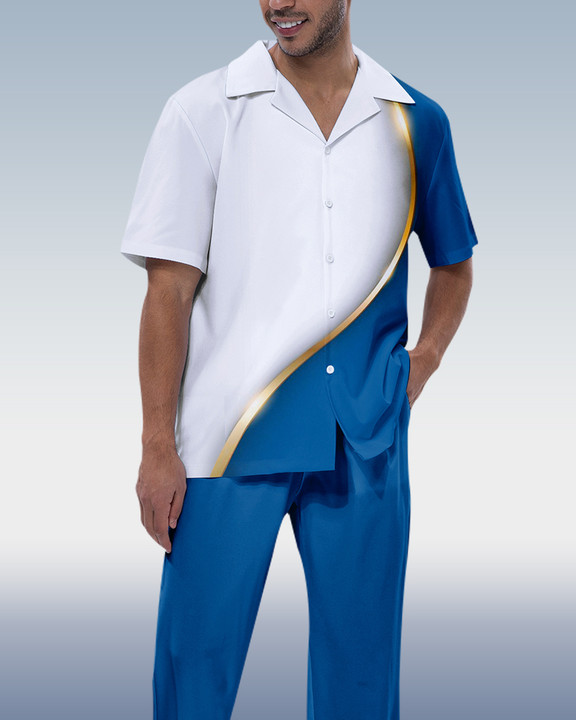 Men's Color Print Short Sleeve Walking Suit