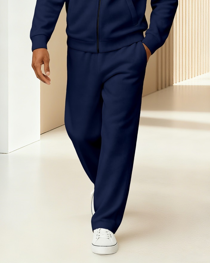 Men's Minimalist Navy Blue & Beige Color-Block Jacket Sports Jogging Set 26