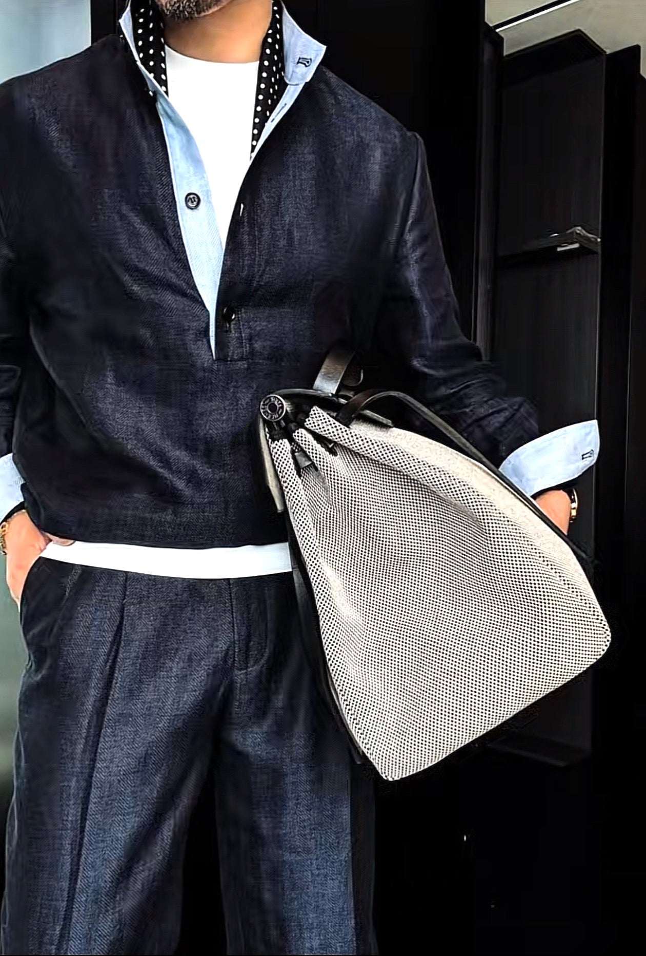 Premium Linen Mandarin Collar Suit-Sky Blue