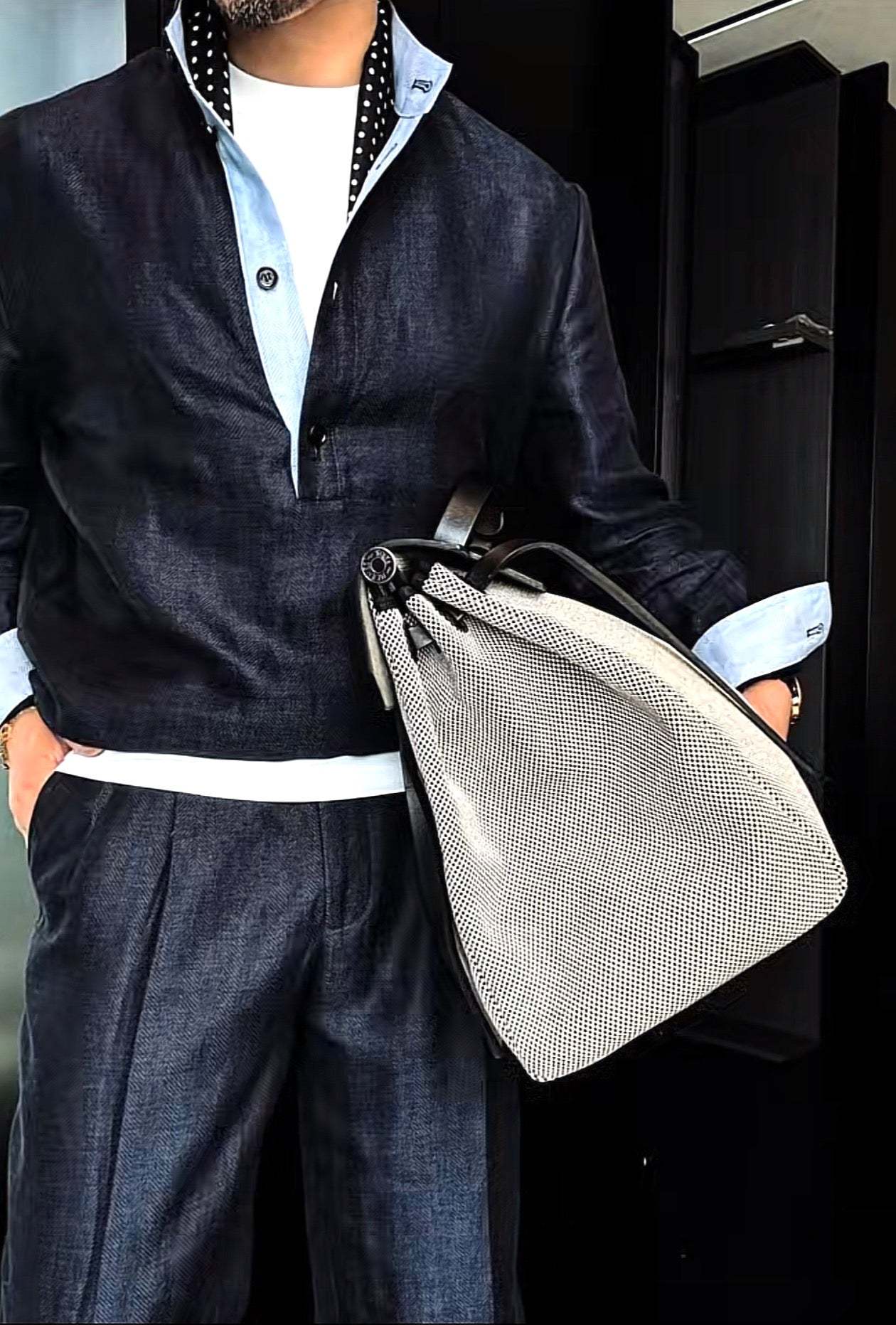 Premium Linen Mandarin Collar Suit-Sky Blue