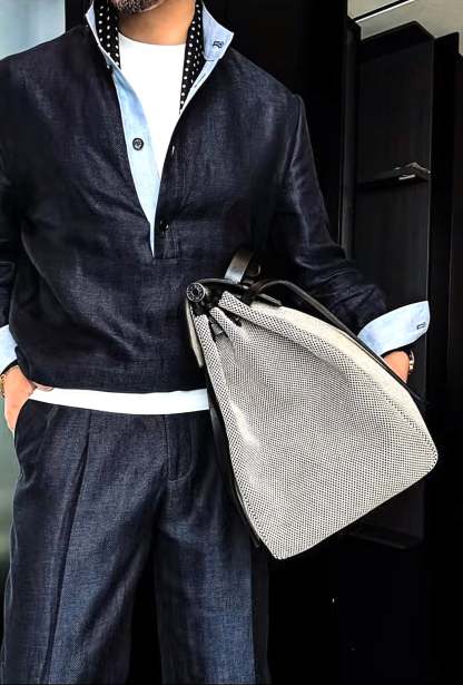 Premium Linen Mandarin Collar Suit-Sky Blue