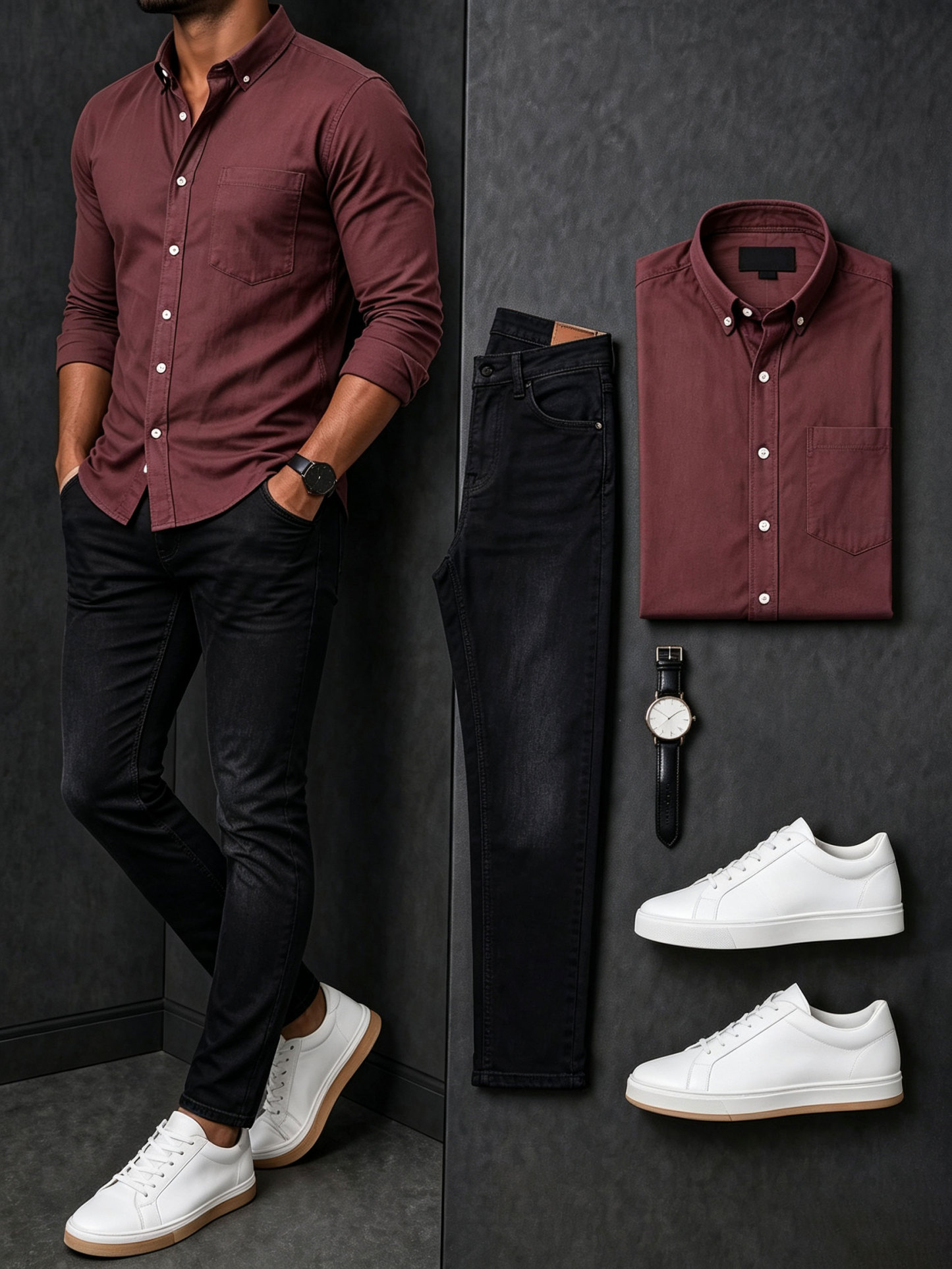 Men's Casual Color Matching Short Sleeves Knit Polo Shirt & Trousers Two Piece Set