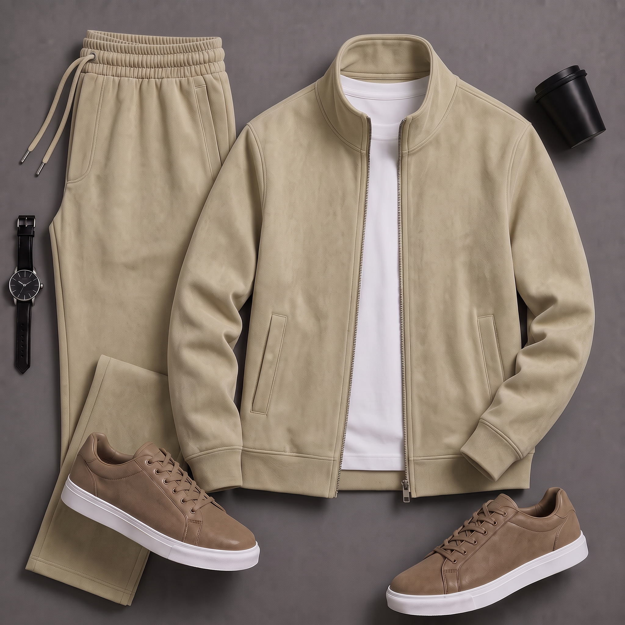 Men's Causal Stand Collar Jacket & Pants Two-Piece Sets