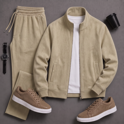 Men's Causal Stand Collar Jacket & Pants Two-Piece Sets