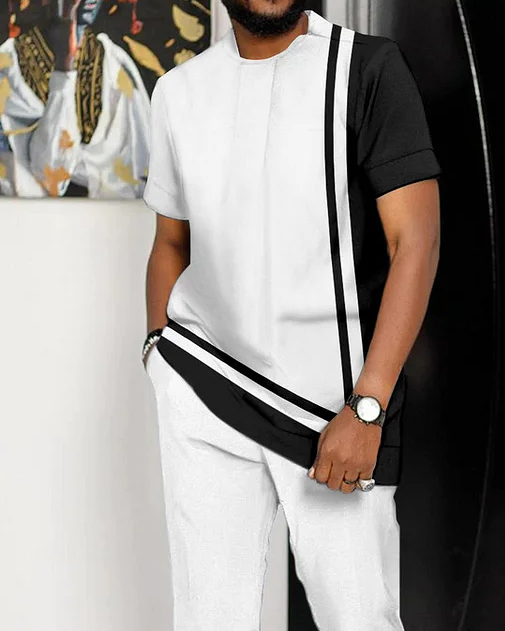 Men's White Printed Short Sleeve Suit 2 Colors