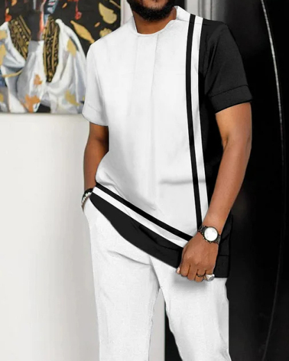 Men's White Printed Short Sleeve Suit 2 Colors