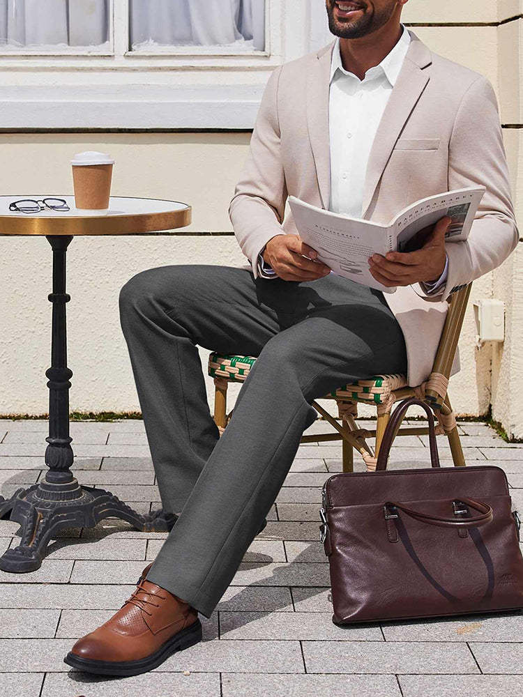Casual Flat Front Expandable Waist Dress Pants 