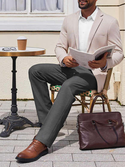 Casual Flat Front Expandable Waist Dress Pants 