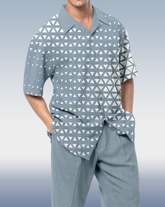 Men's Geometric Print Short Sleeve Shirt Walking Set