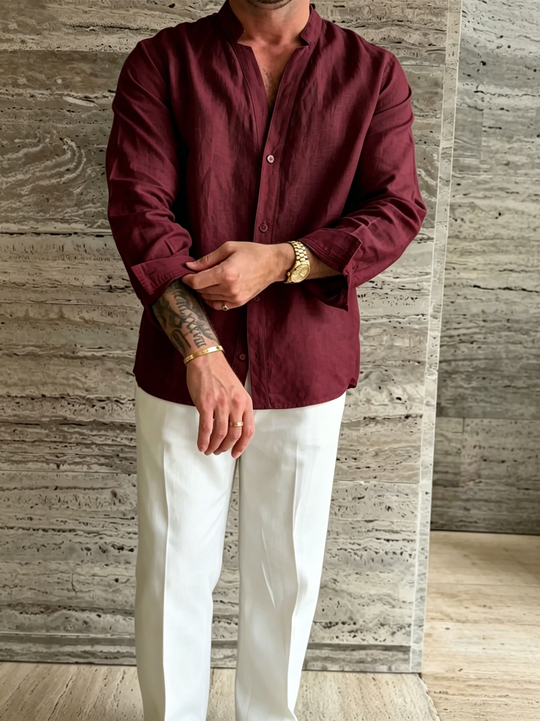 Premium Linen-Blend Mandarin Collar Suit