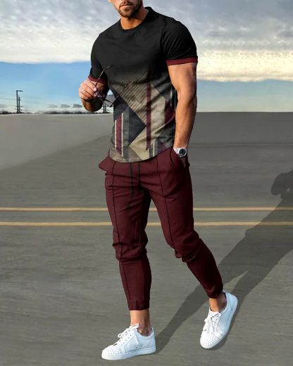  Men's simple contrast color short-sleeved trousers suit 483