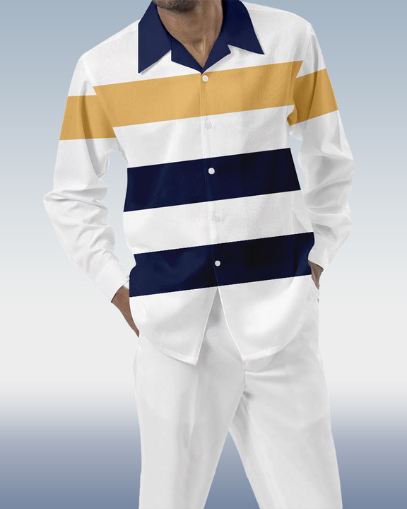 Men's Colorblock Stripe Print Long Sleeve Walking Suit