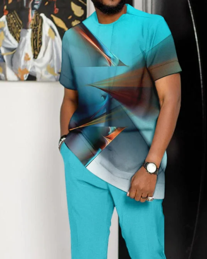 Men's Ombre Print Short Sleeve Suit
