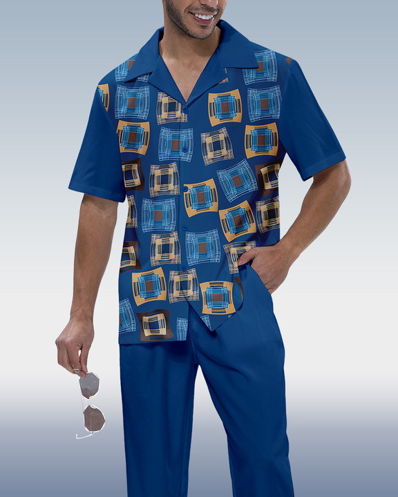 Suitmens Men's Color Block Short Sleeve Shirt Walking Set 319