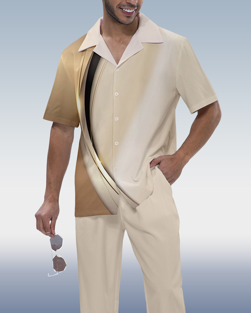 Suitmens Men's Gradient Short Sleeve Shirt Walking Set 534