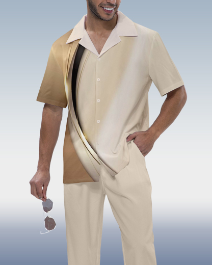 Men's Gradient Short Sleeve Shirt Walking Set