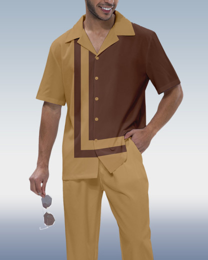 Men's Colorblock Short Sleeve Shirt Walking Set