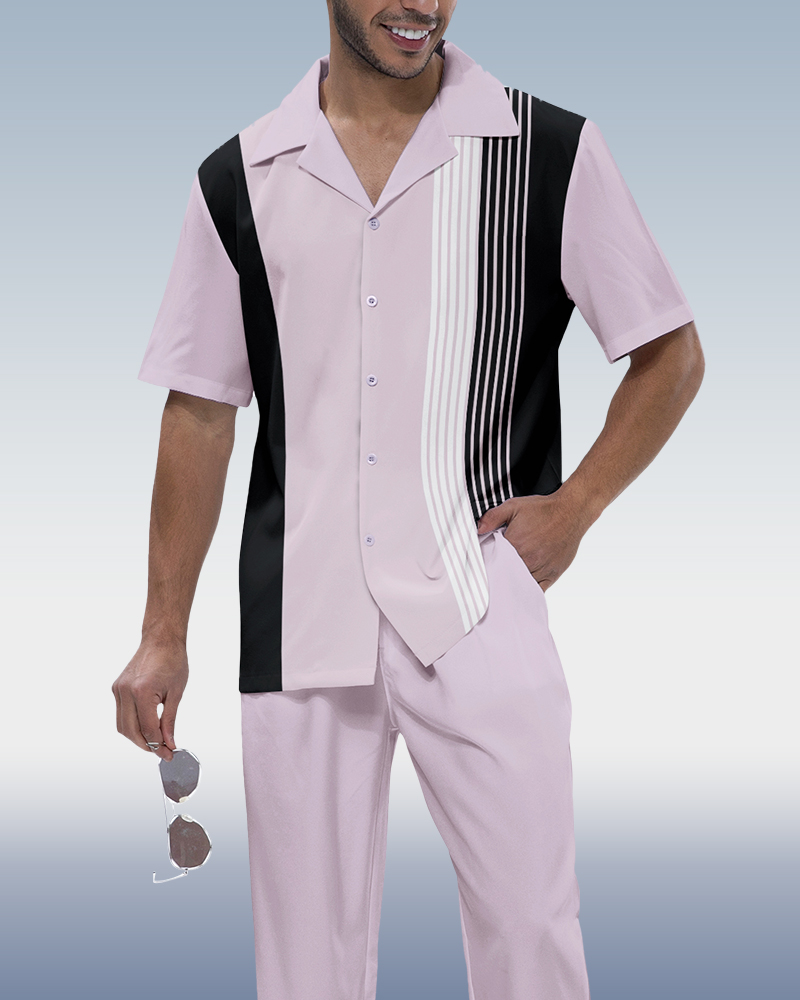 Men's 2-piece short-sleeve suit with vertical stripes