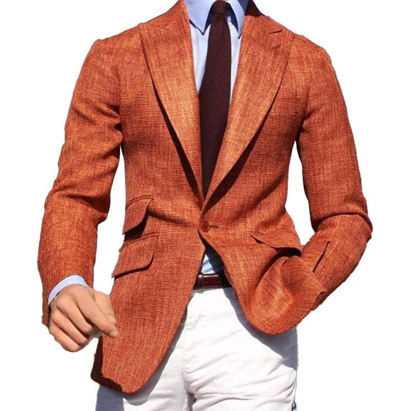 Men's Solid Color Lapel Cotton and Linen Blazer