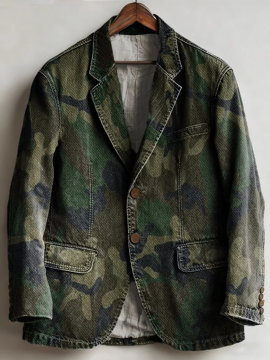 Camouflage Vintage Retro Denim Blazer