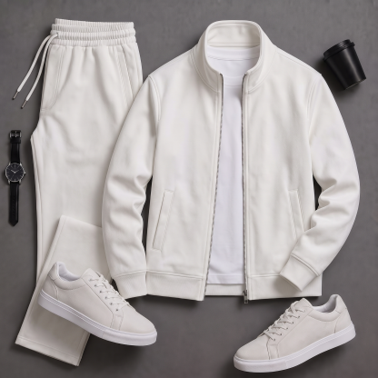 Men's Causal Stand Collar Jacket & Pants Two-Piece Sets