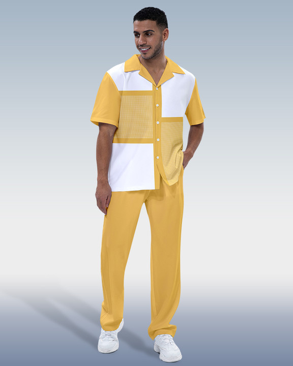 Men's Colorblock Print Short Sleeve Shirt Walking Set