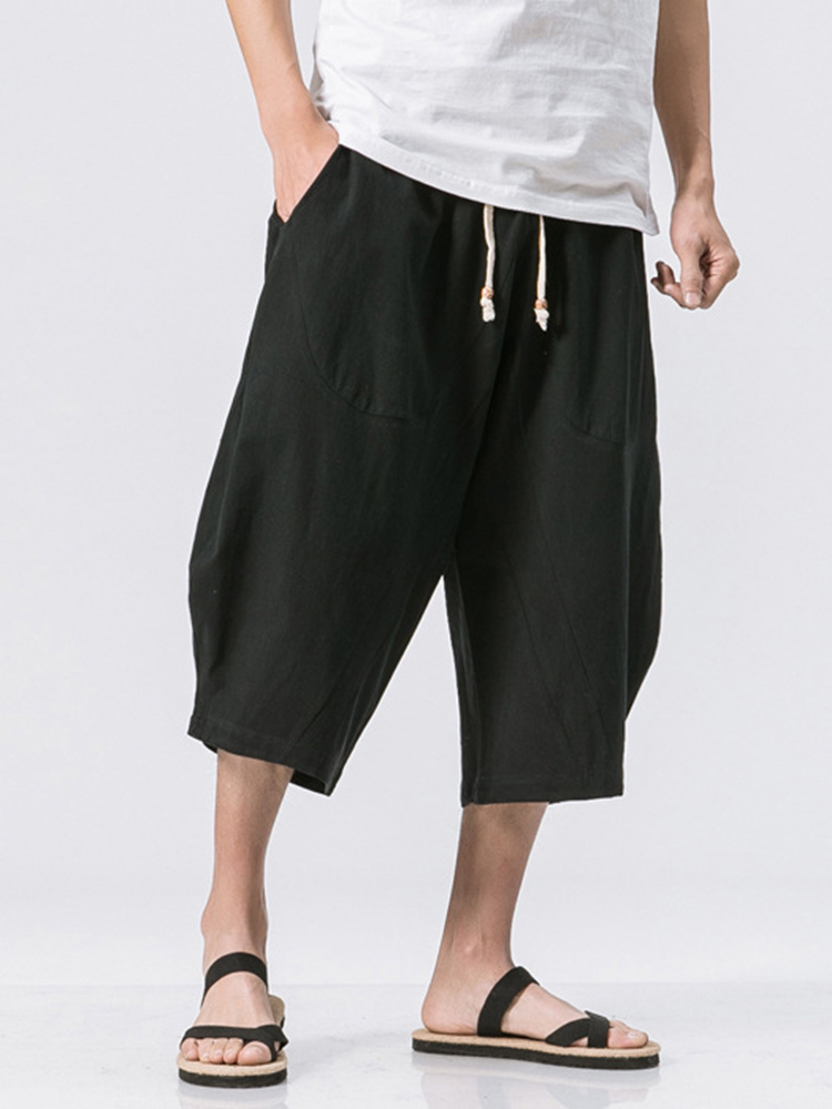 Men's Vintage Japanese Pocket Cotton Linen Casual Pants