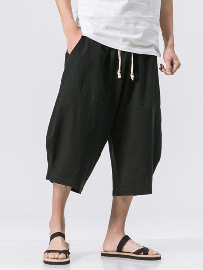 Men's Vintage Japanese Pocket Cotton Linen Casual Pants