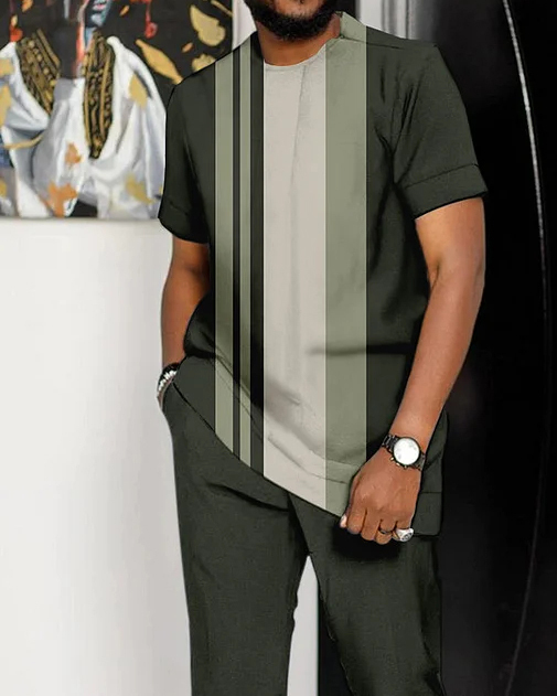 Suitmens Men's Vertical Stripe Short Sleeve Suit 209