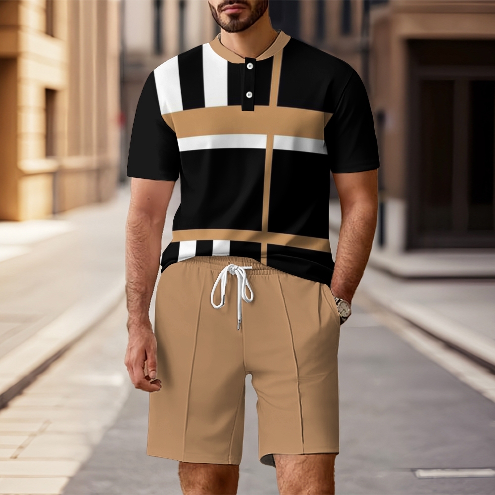 Men's Geometric printed short-sleeved two-piece set