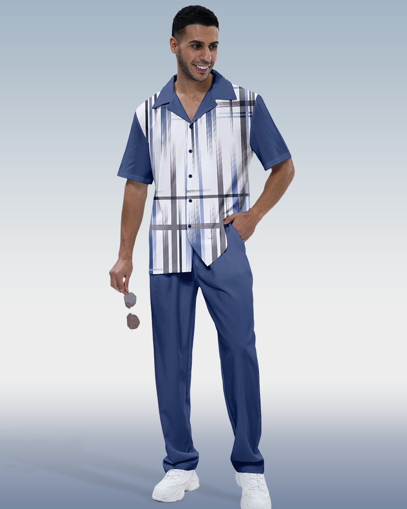 Men's Gradient Stripe 2-Piece Short Sleeve Suit