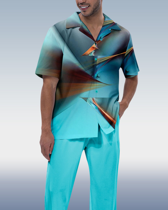 Suitmens Men's Painted Print Short Sleeve Walking Suit 239