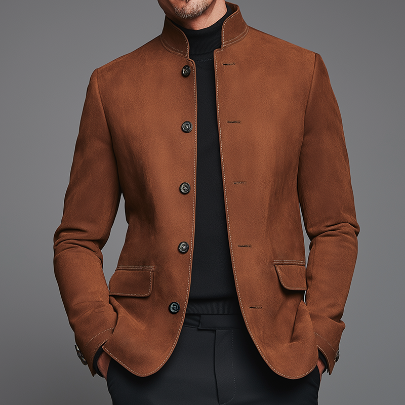 Men's Vintage Casual Suede Stand Collar Single Breasted Jacket