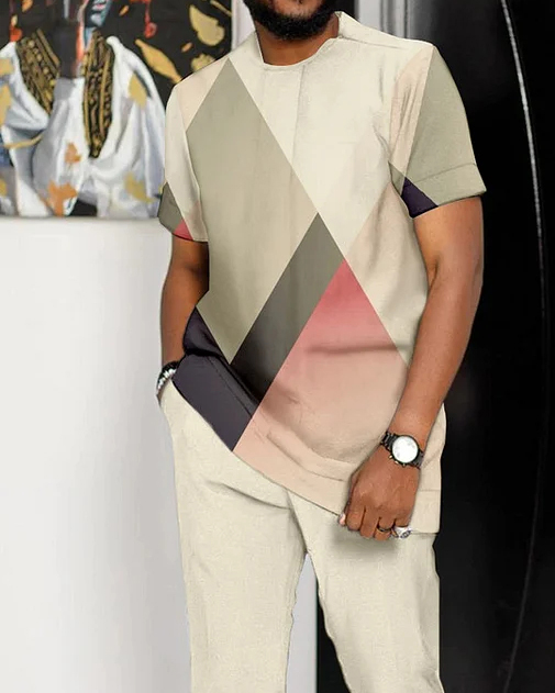 Men's Contrasting Printed Short-Sleeved Suit