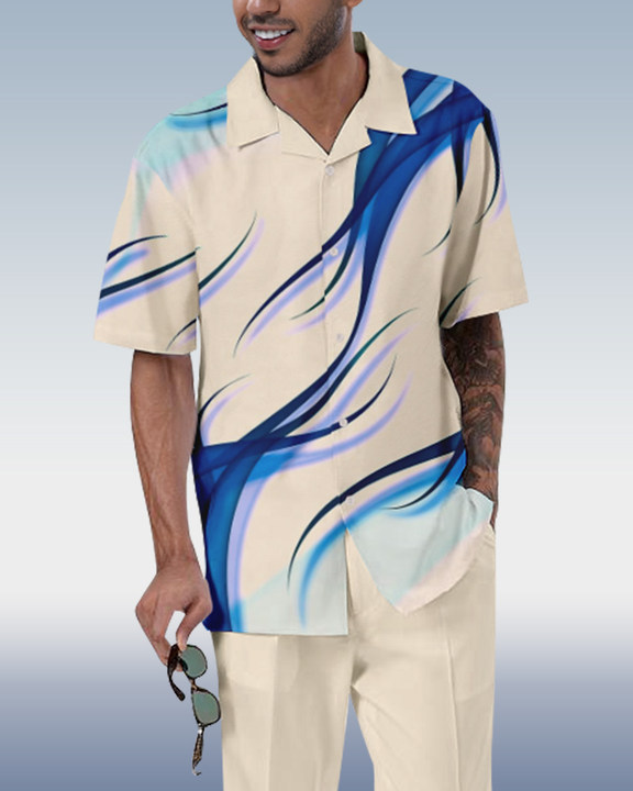 Suitmens Men's Tie Dye Short Sleeve Shirt Walking Set 438